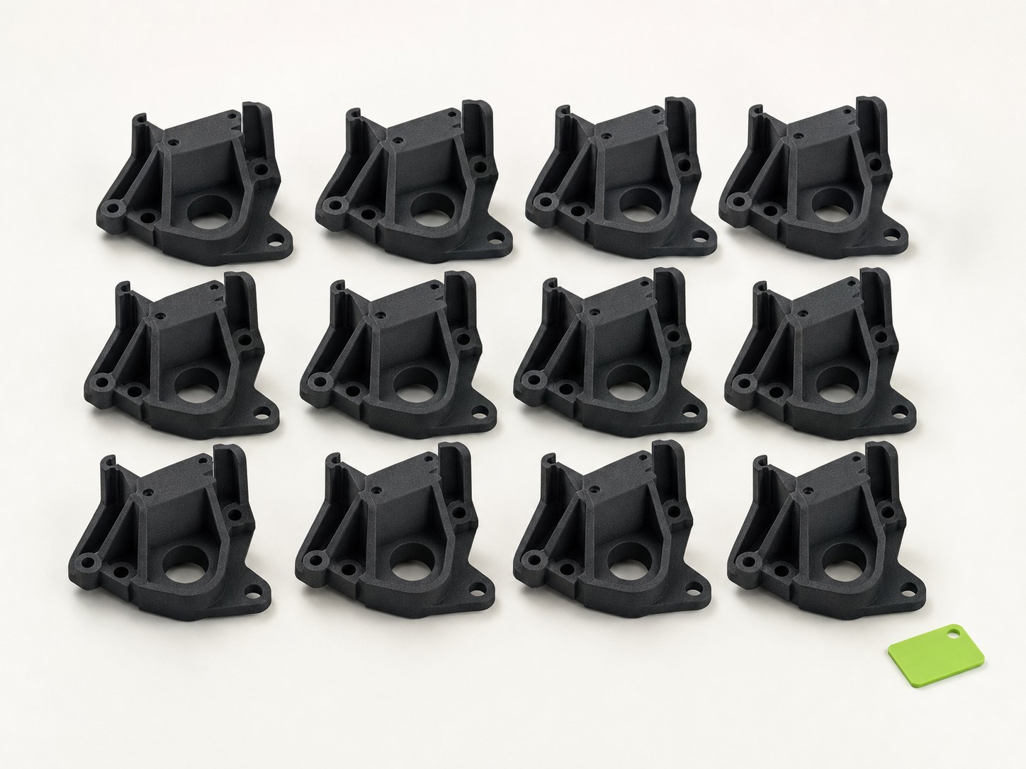 Twelve matching additive-manufactured nylon brackets